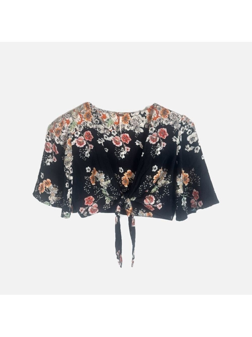 Free People Floral Tie-Front Crop Top Size 0 - Picture 2 of 4
